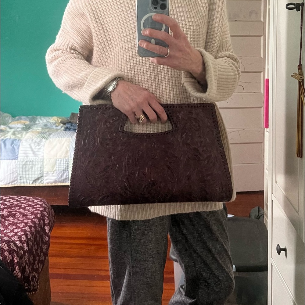 Hand forged leather clutch & hand forged smaller clutch or accessory bag